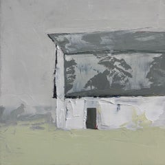 "Quiet Shelter" (2025), Original Impasto Oil Painting of White Barn