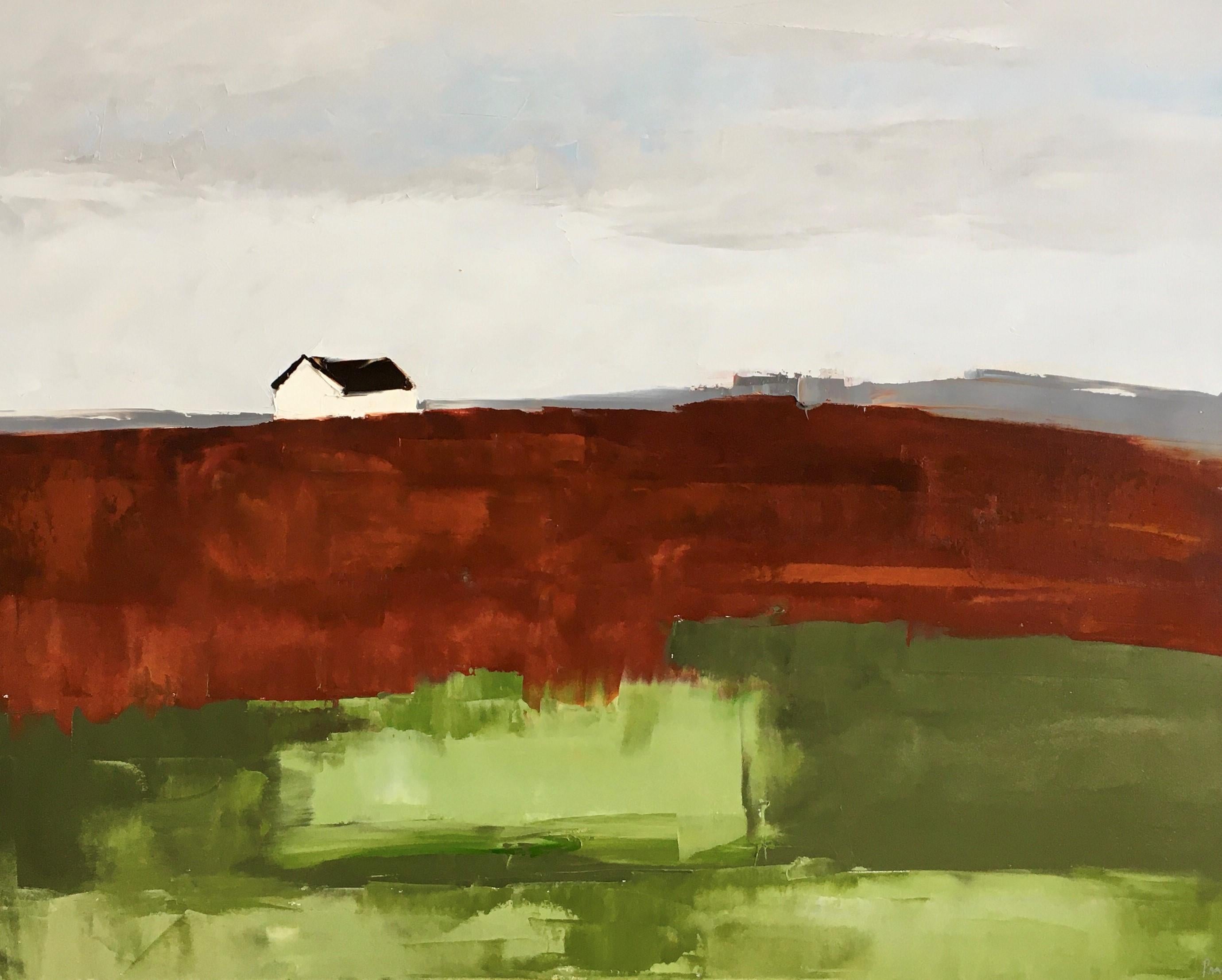Sandra Pratt Landscape Painting - "Red and Green Field", Oil painting
