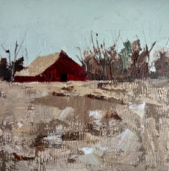 "Fienile rosso II" (2024) di Sandra Pratt, dipinto a olio originale di paesaggio