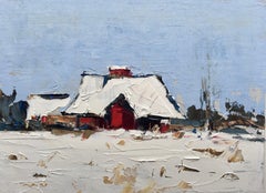 "Red Barn in Winter", Oil painting