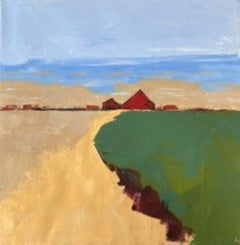 "Red House with Yellow Road," Oil painting
