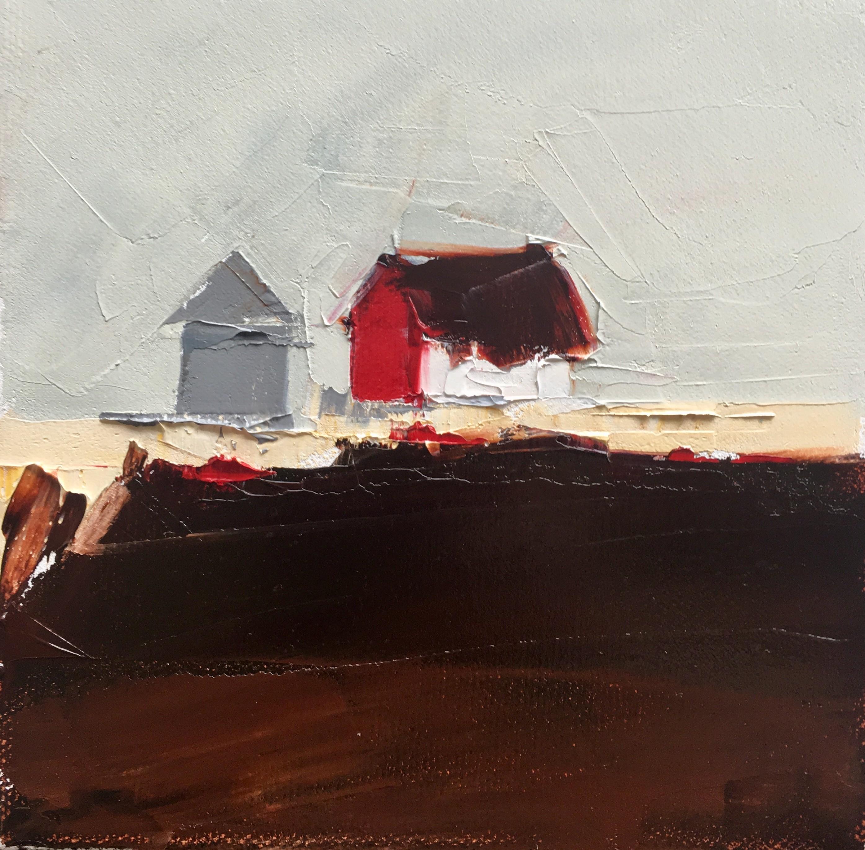 Sandra Pratt Figurative Painting - "Red & White Barn", Oil painting