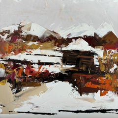 „Rocky Mountain Cabin“  Rustikale Felsenlandschaft Impasto, Ölgemälde