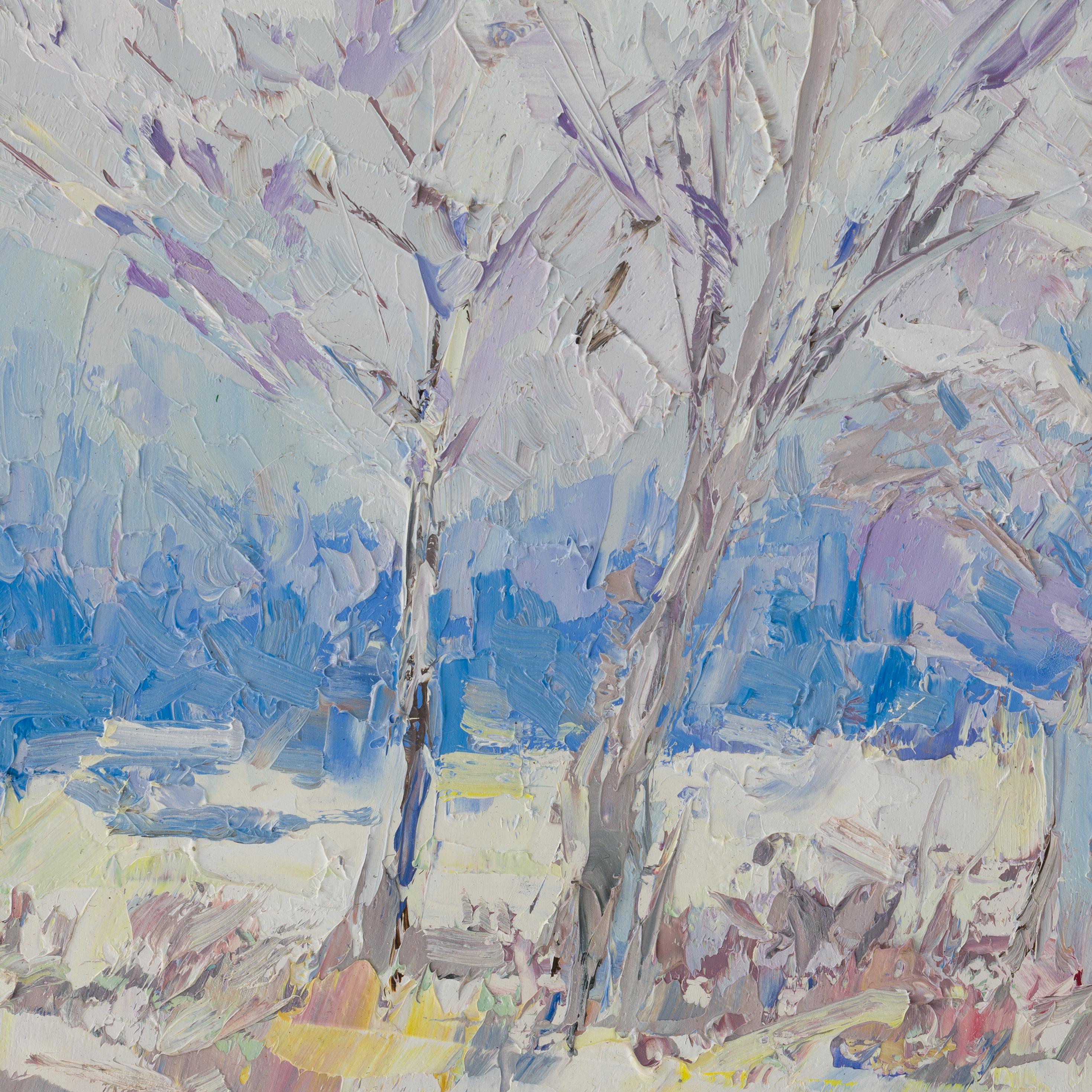 Sandra Pratt 'Senza titolo' - Scena d'inverno su tavola, olio contemporaneo senza cornice 2024 in vendita 1