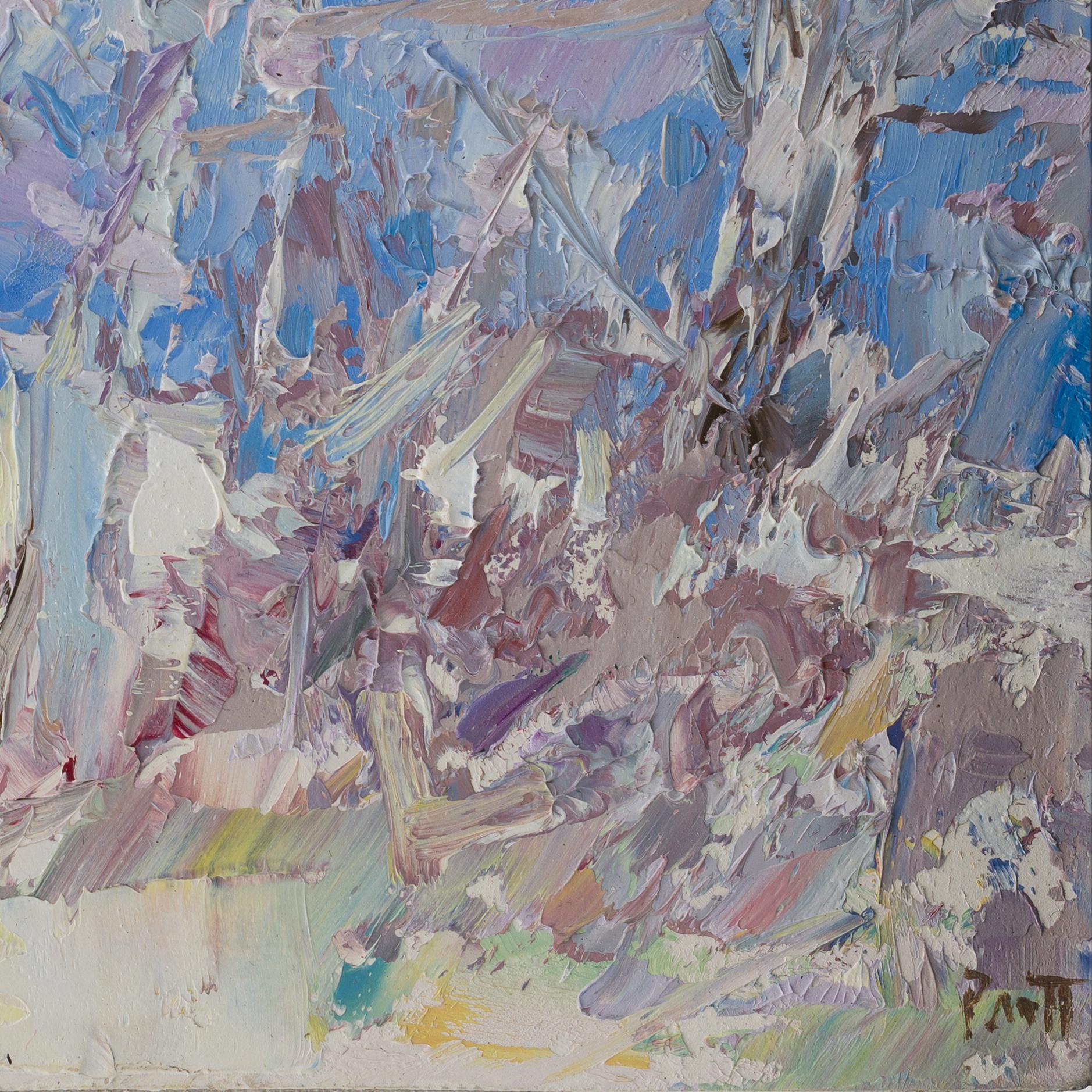Sandra Pratt 'Senza titolo' - Scena d'inverno su tavola, olio contemporaneo senza cornice 2024 in vendita 3