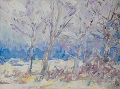 Sandra Pratt "Sin título" - Óleo sobre tabla contemporáneo sin marco Escena de invierno 2024