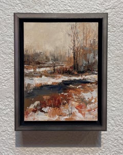 Seasons, 2025 - Zeitgenössische Winterlandschaft mit Bäumen und Bach Ölgemälde