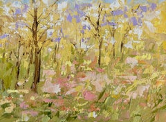 "Spring Haze" (2024) di Sandra Pratt, dipinto a olio originale di paesaggio