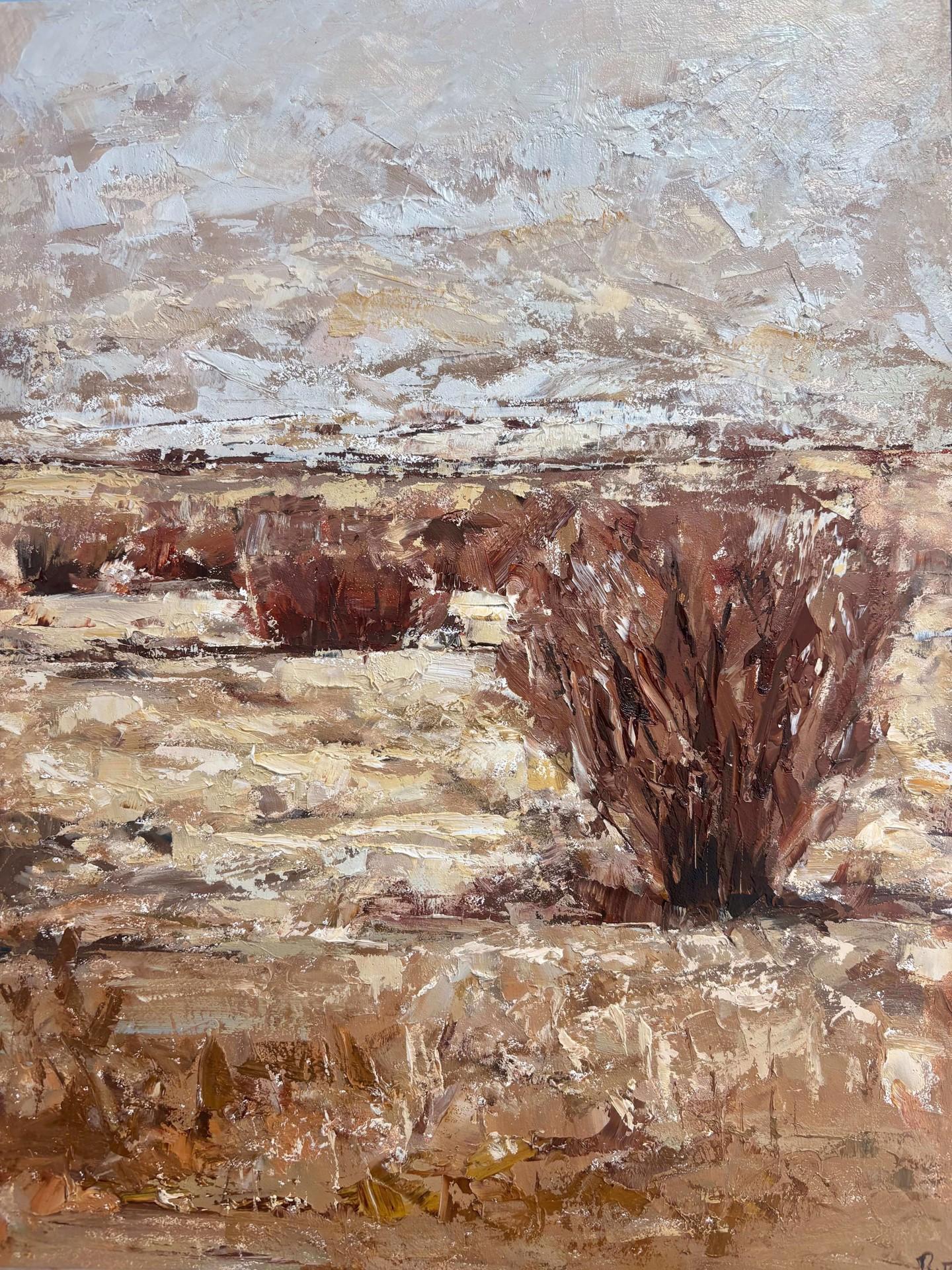 Sandra Pratt Figurative Painting - "The Quiet Season" Contemporary Desert Landscape, Oil Painting on Panel