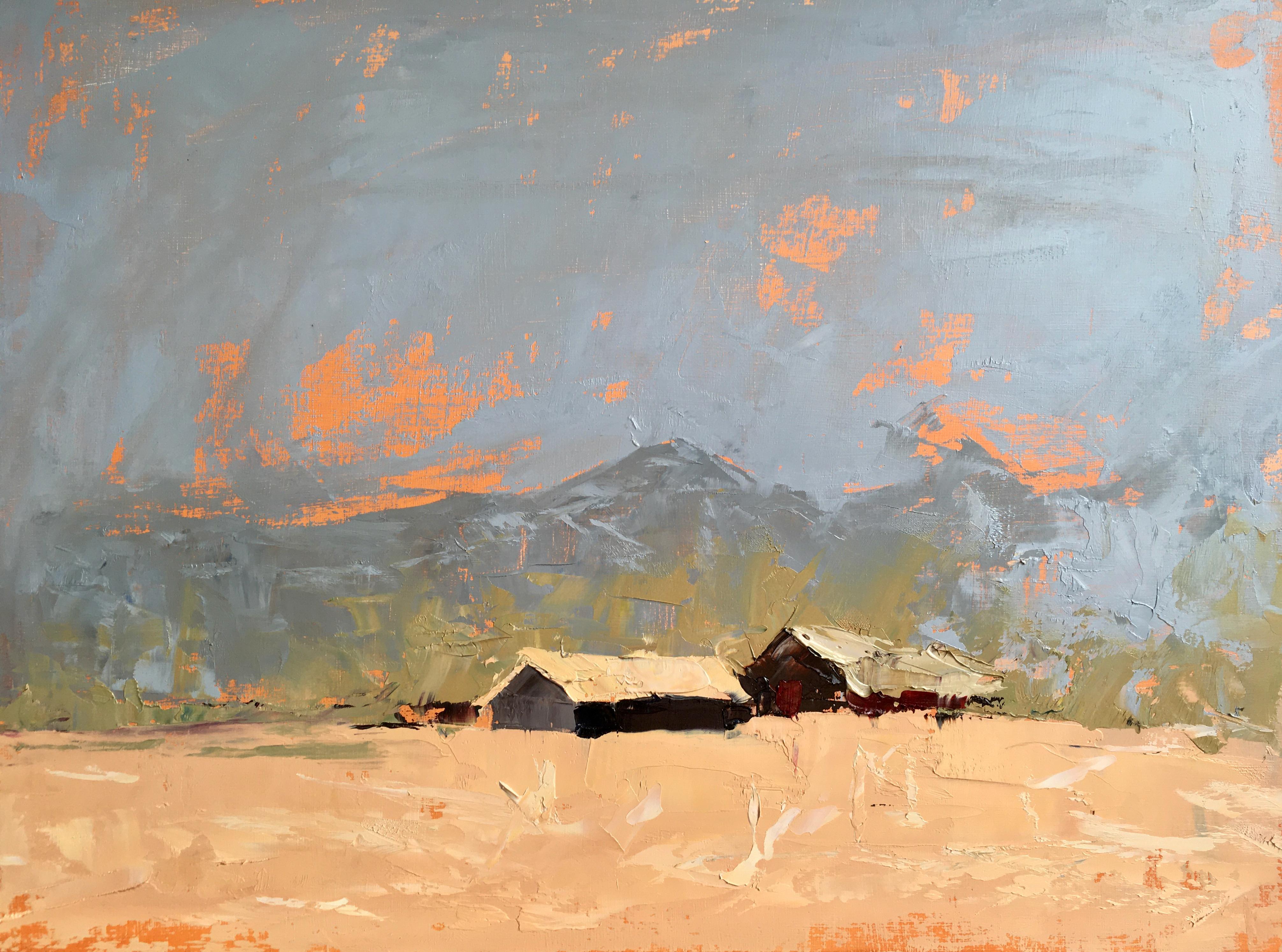 Sandra Pratt Landscape Painting - "Two Houses", Oil painting