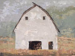 "White Barn" - Impressionist Midwestern Landscape, Oil Painting on Board