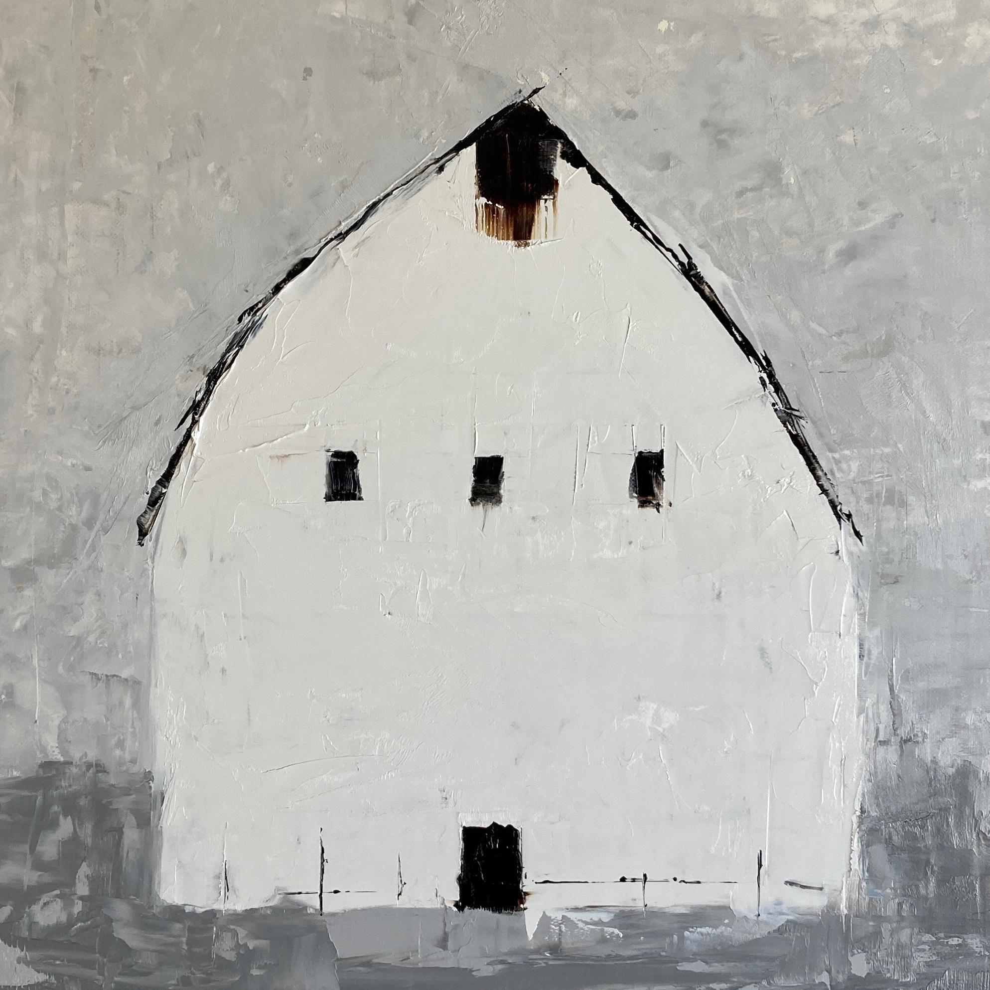 Fienile bianco, pittura a olio originale - Painting di Sandra Pratt