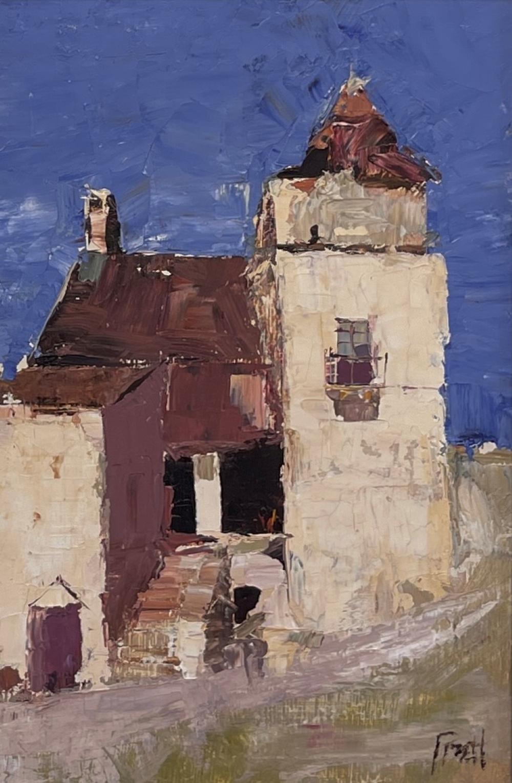 « French Village » de Sandra Pratt, peinture à l'huile originale de paysage urbain en vente 3