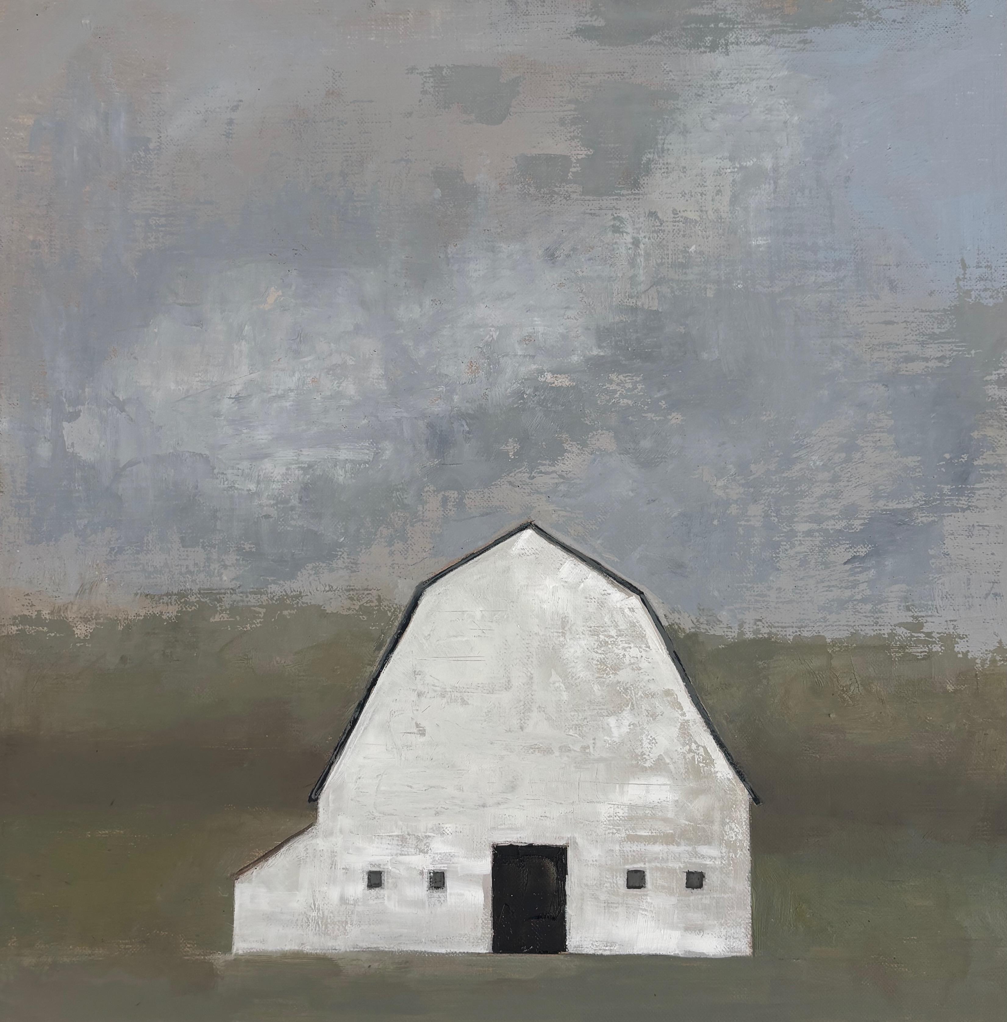 "Granero de invierno" (2024) de Sandra Pratt, pintura al óleo original de paisaje