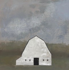 "Granero de invierno" (2024) de Sandra Pratt, pintura al óleo original de paisaje