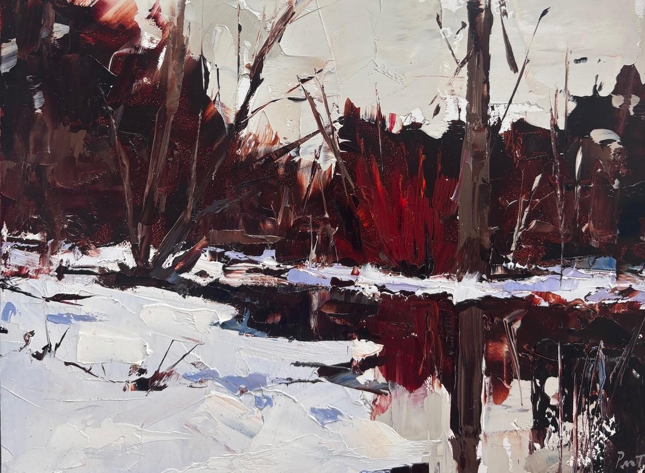 Sandra Pratt Landscape Painting – "Winterreflexionen" (2025), Original Ölgemälde, Landschaft des Mittleren Westens