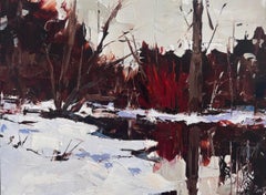 "Reflets d'hiver" (2025), peinture à l'huile originale d'un paysage du Midwest
