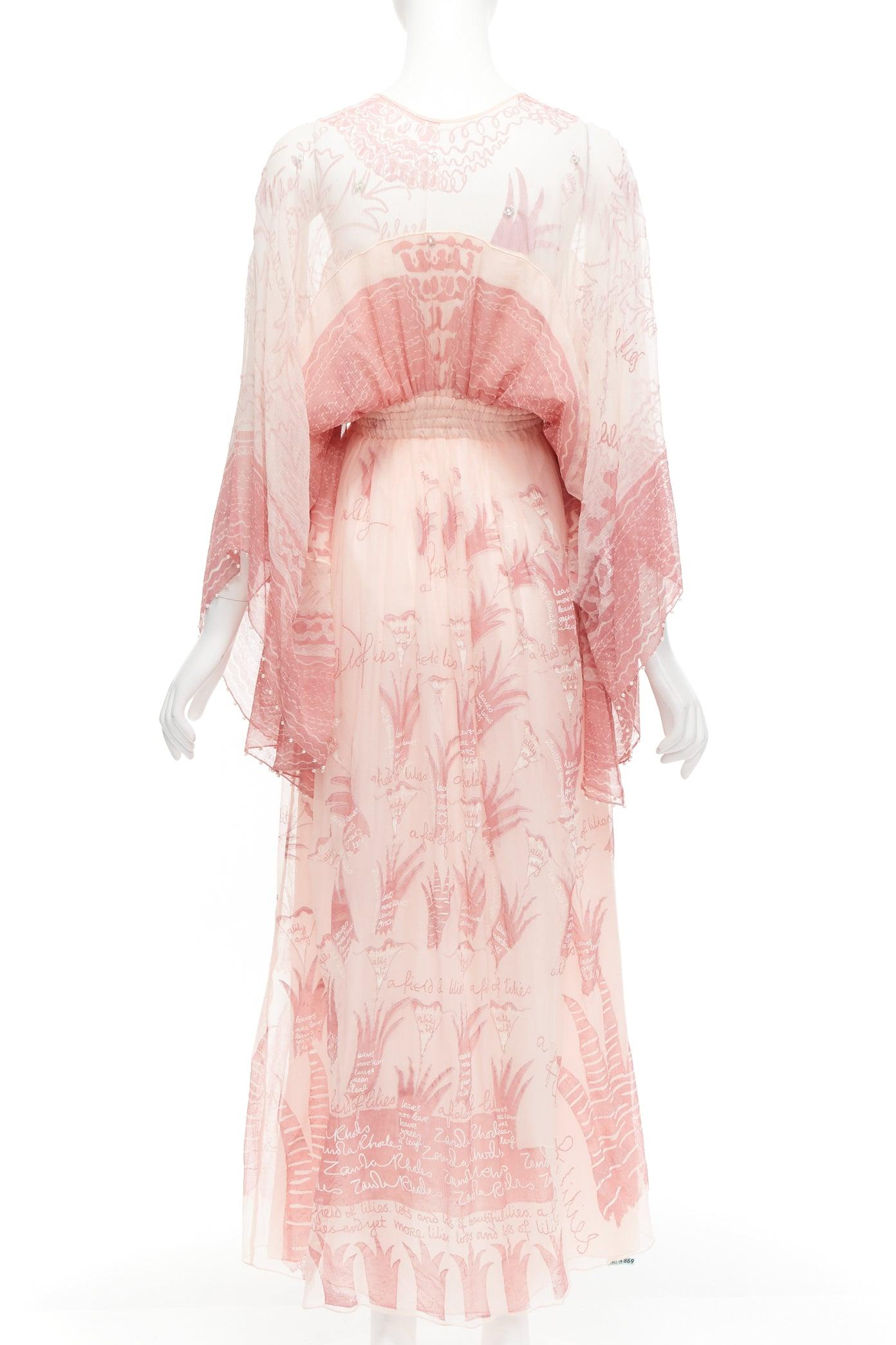 Women's SANDRA RHODE 100% silk pink chiffon bead embellished sundress S For Sale