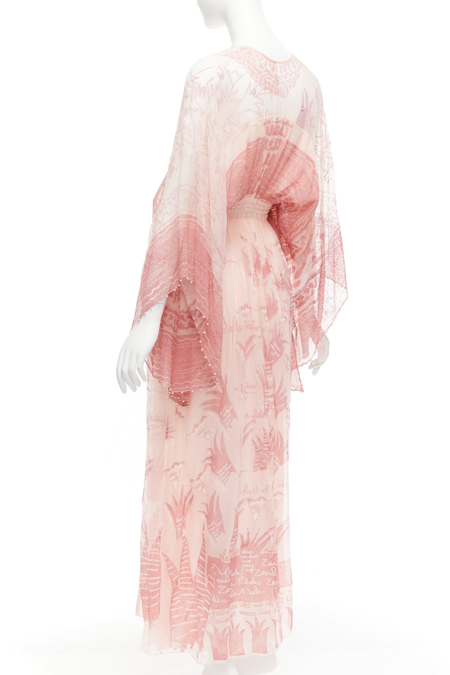 SANDRA RHODE 100% silk pink chiffon bead embellished sundress S For Sale 1