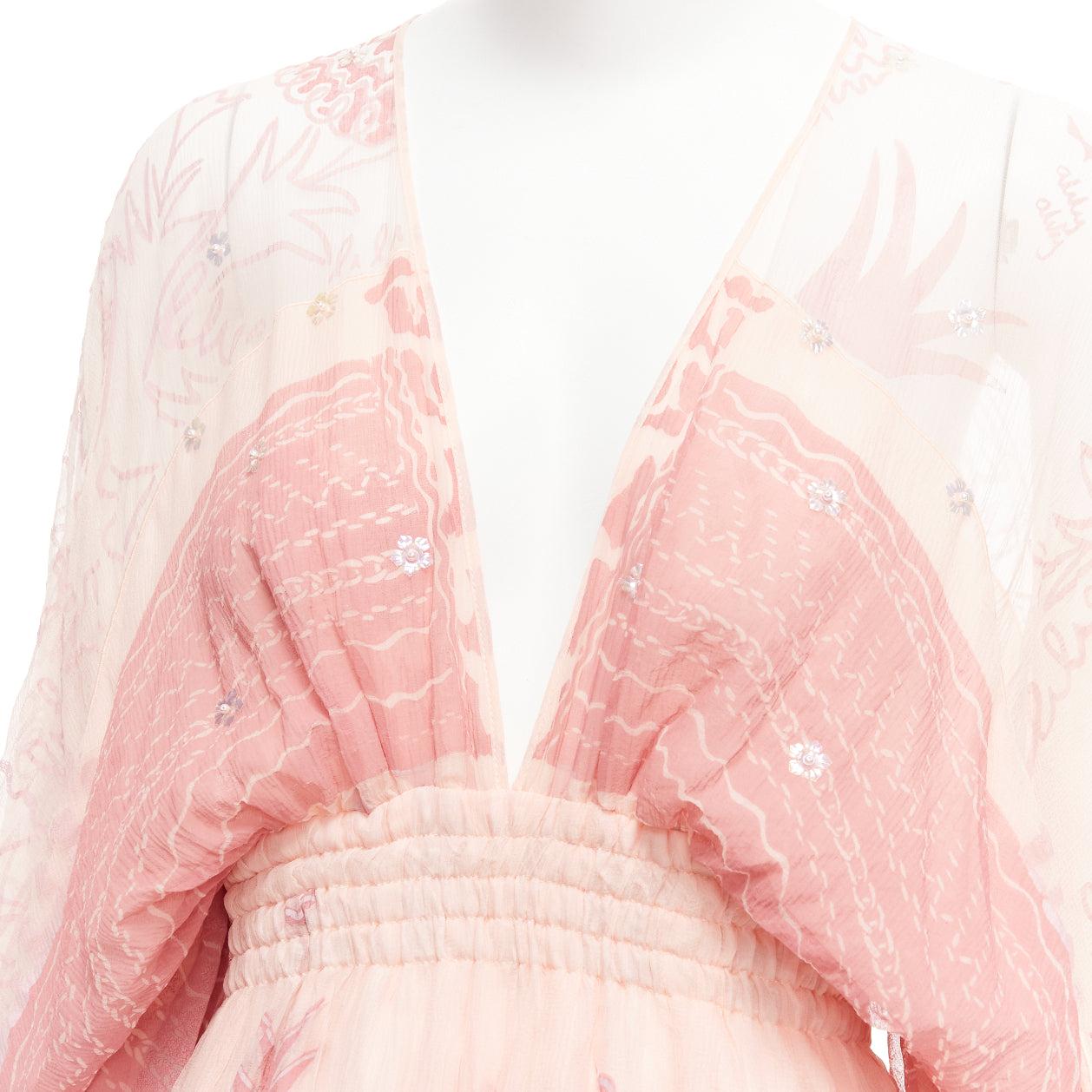 SANDRA RHODE 100% silk pink chiffon bead embellished sundress S For Sale 2
