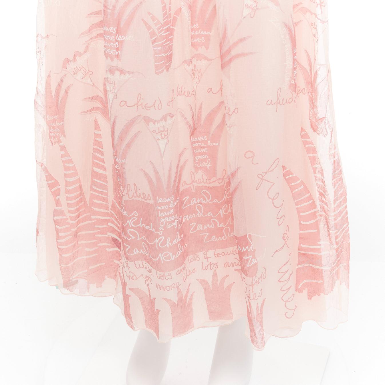 SANDRA RHODE 100% silk pink chiffon bead embellished sundress S For Sale 3