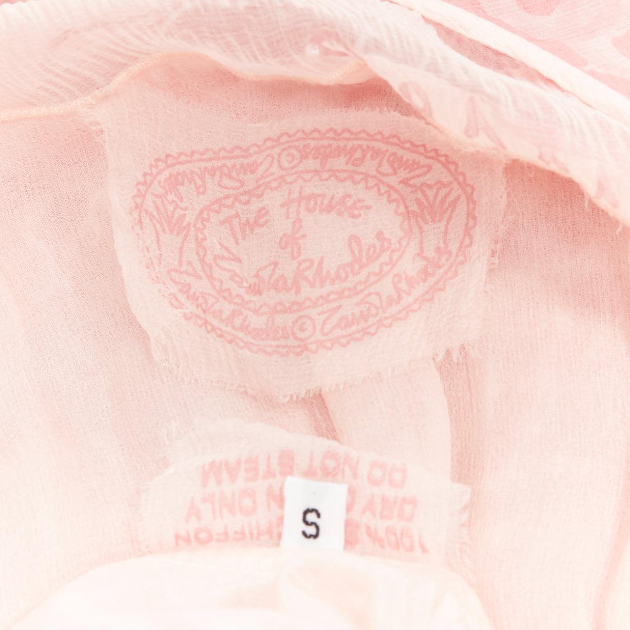 SANDRA RHODE 100% silk pink chiffon bead embellished sundress S For Sale 4