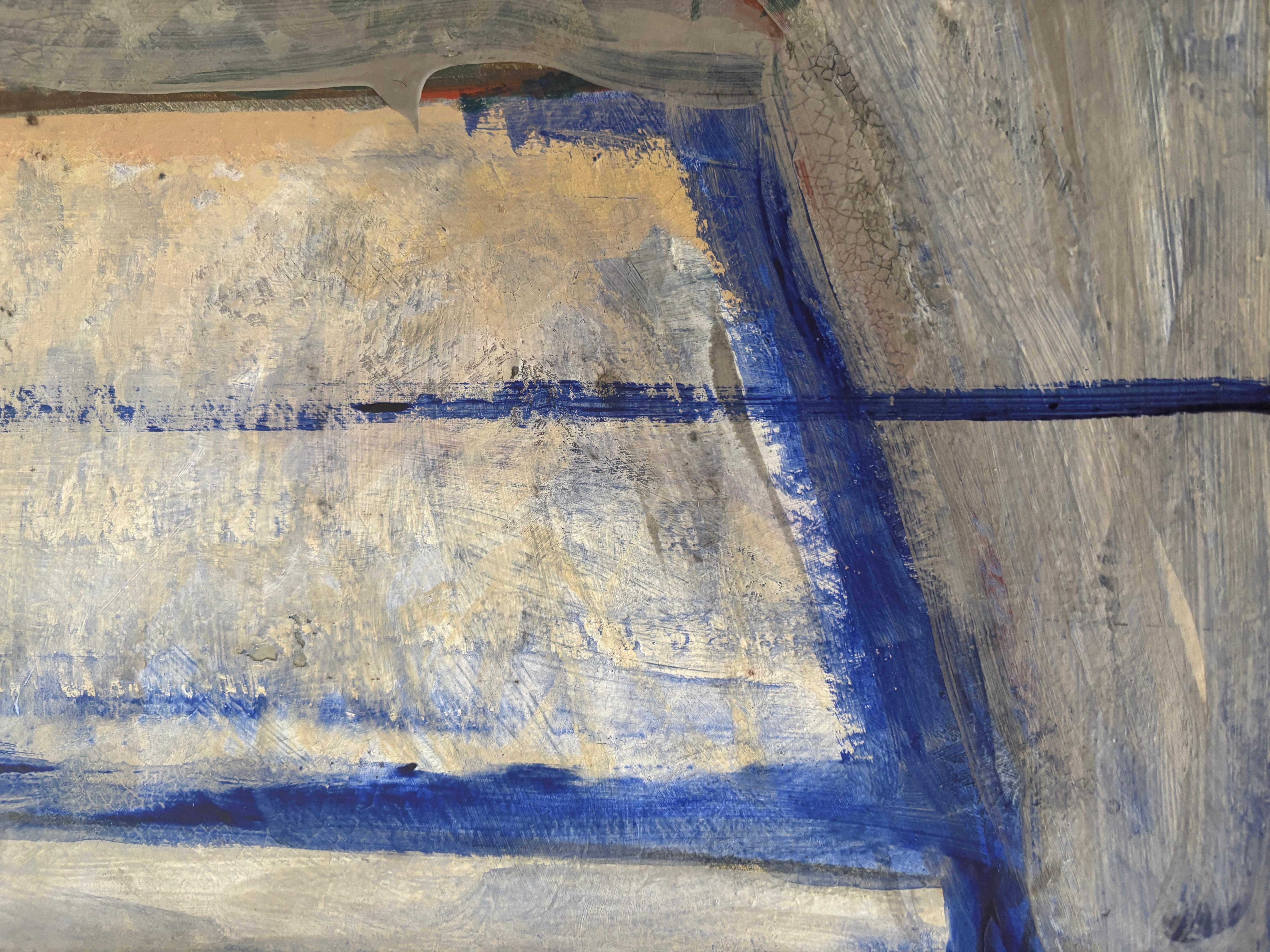 Double Blue Painting Signed - Brown Abstract Painting by Sandra Salamonová