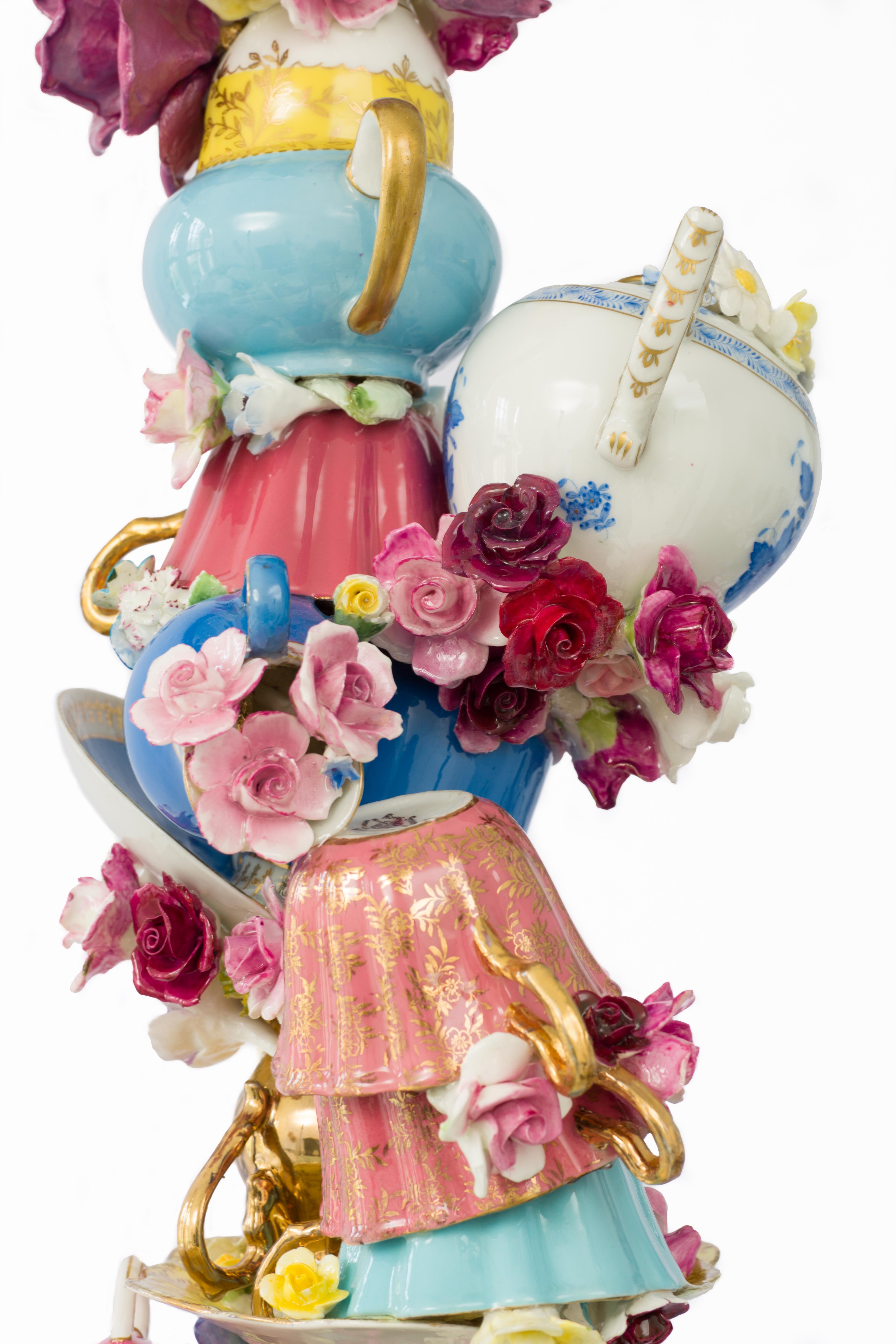 Sandra Shashou
Tower - Balance 5, 2024
Herend, Royal Stuart Harlequin, Wedgwood , Royal Albert and Winton Porcelain Roses, Jesmonite, White Base, Resin,
135 x 37 cm
53 1/8 x 14 5/8 in