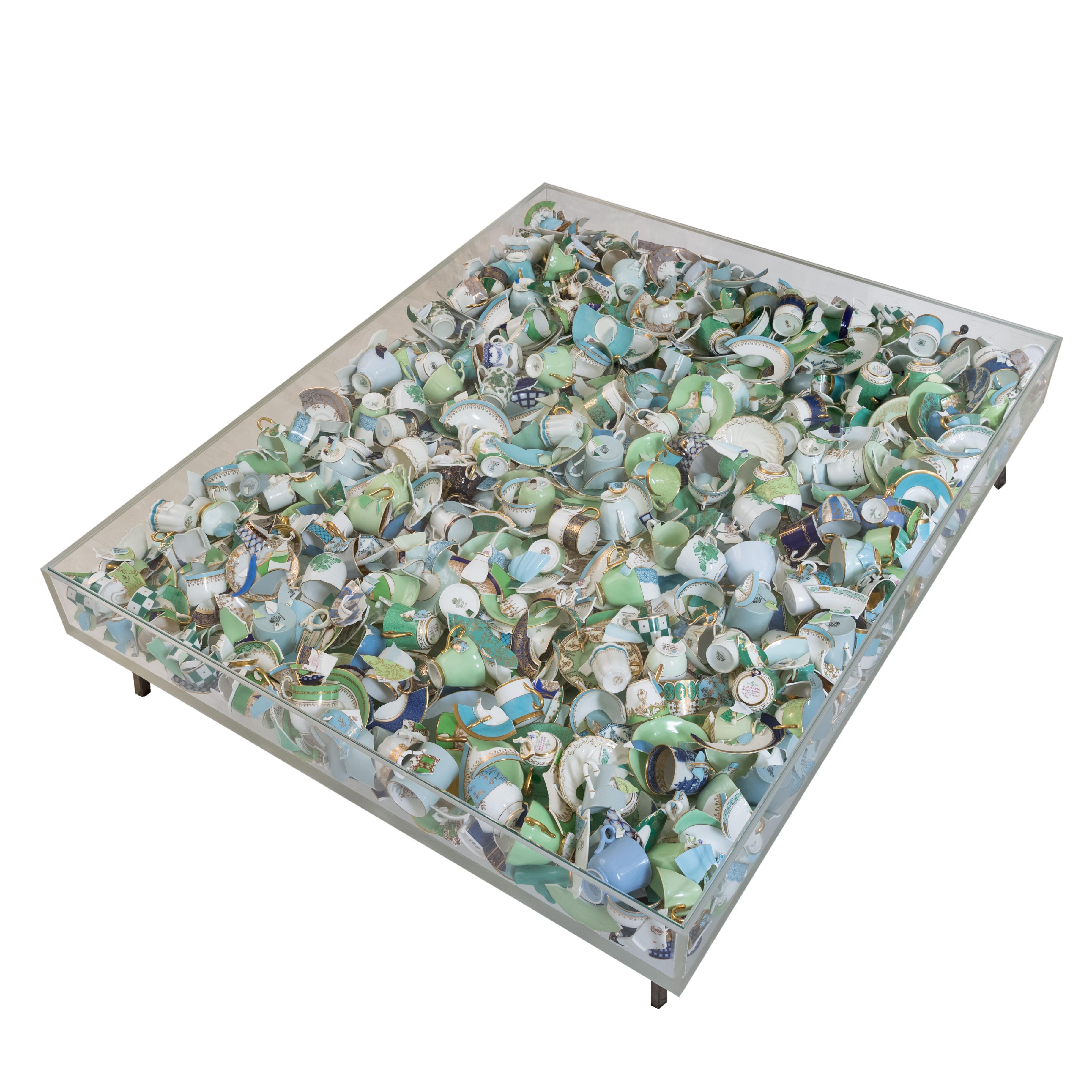 Sandra Shashou
Coffee Table CT1, 2023
Antique and Vintage Porcelain Coffee Cups in Greens and Blues, Wedgwood, Royal Worcester, Limoges, Herend, Lomonosov, Royal Albert.
125 x 100 x 35 cm
49 1/4 x 39 3/8 x 13 3/4 in