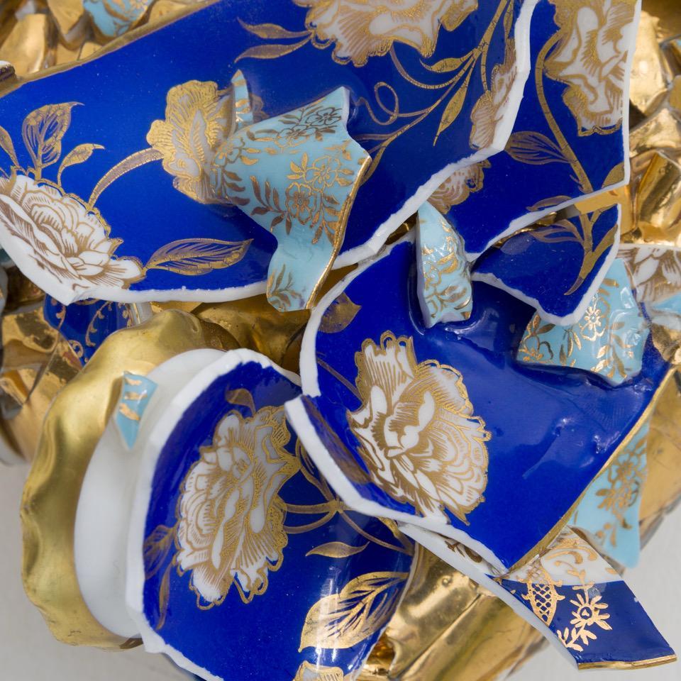 Gold Heart & Vintage Royal Stafford Yves Klein Blue Tea Cup (Porcelain) - Contemporary Sculpture by Sandra Shashou