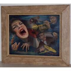 Mid Century Modern "Jazz Club" Original Oil Painting by Sandra Thaw