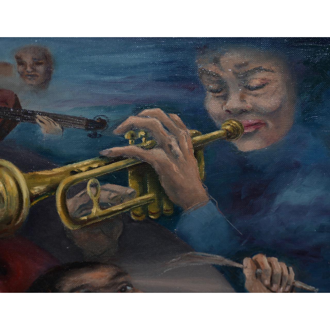 Originales Ölgemälde „Jazz Club“ von Sandra Thaw, Moderne der Mitte des Jahrhunderts im Angebot 6