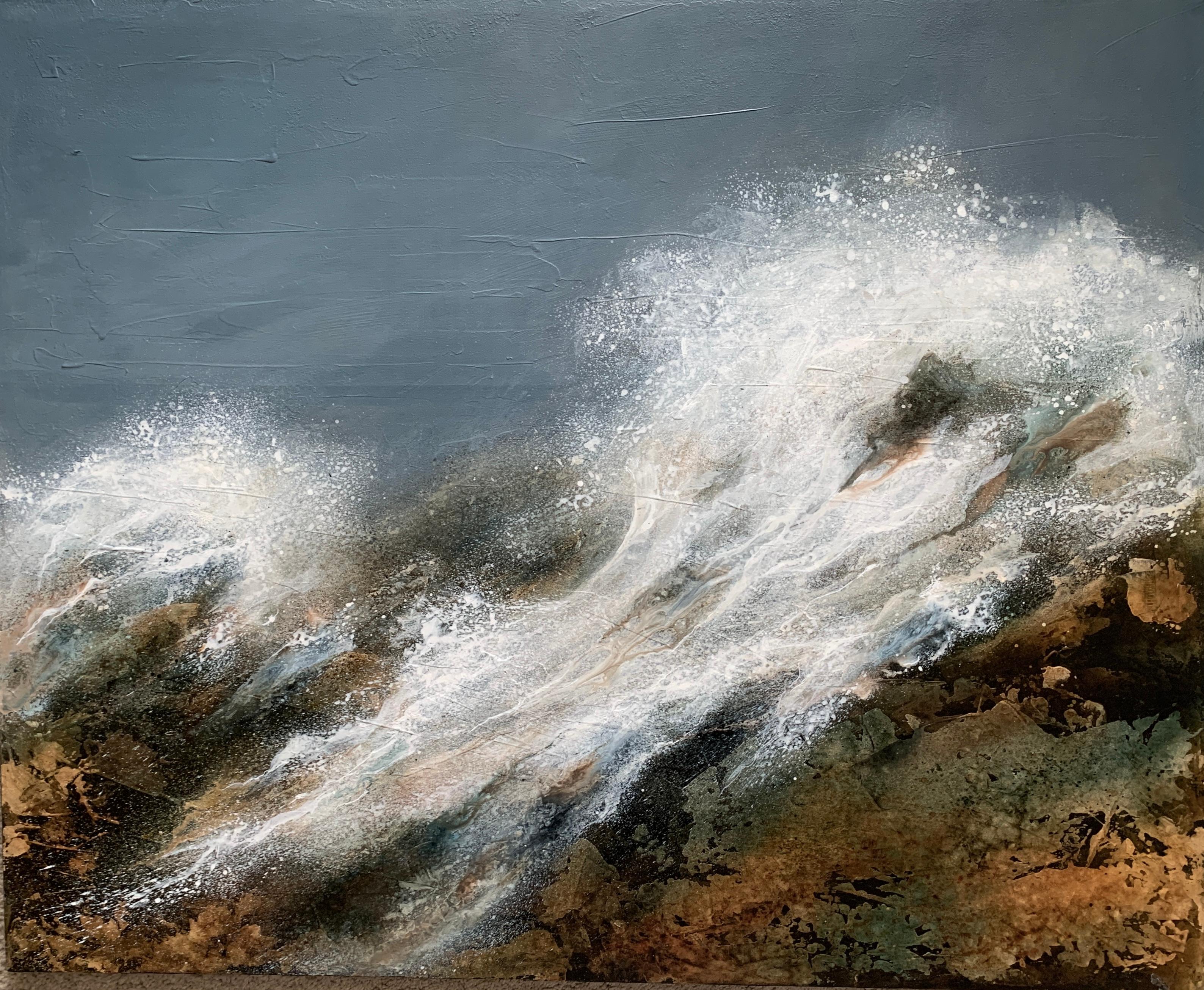 Sandra Wintle Landscape Painting - "Deluge 2" Contemporary Seascape Painting
