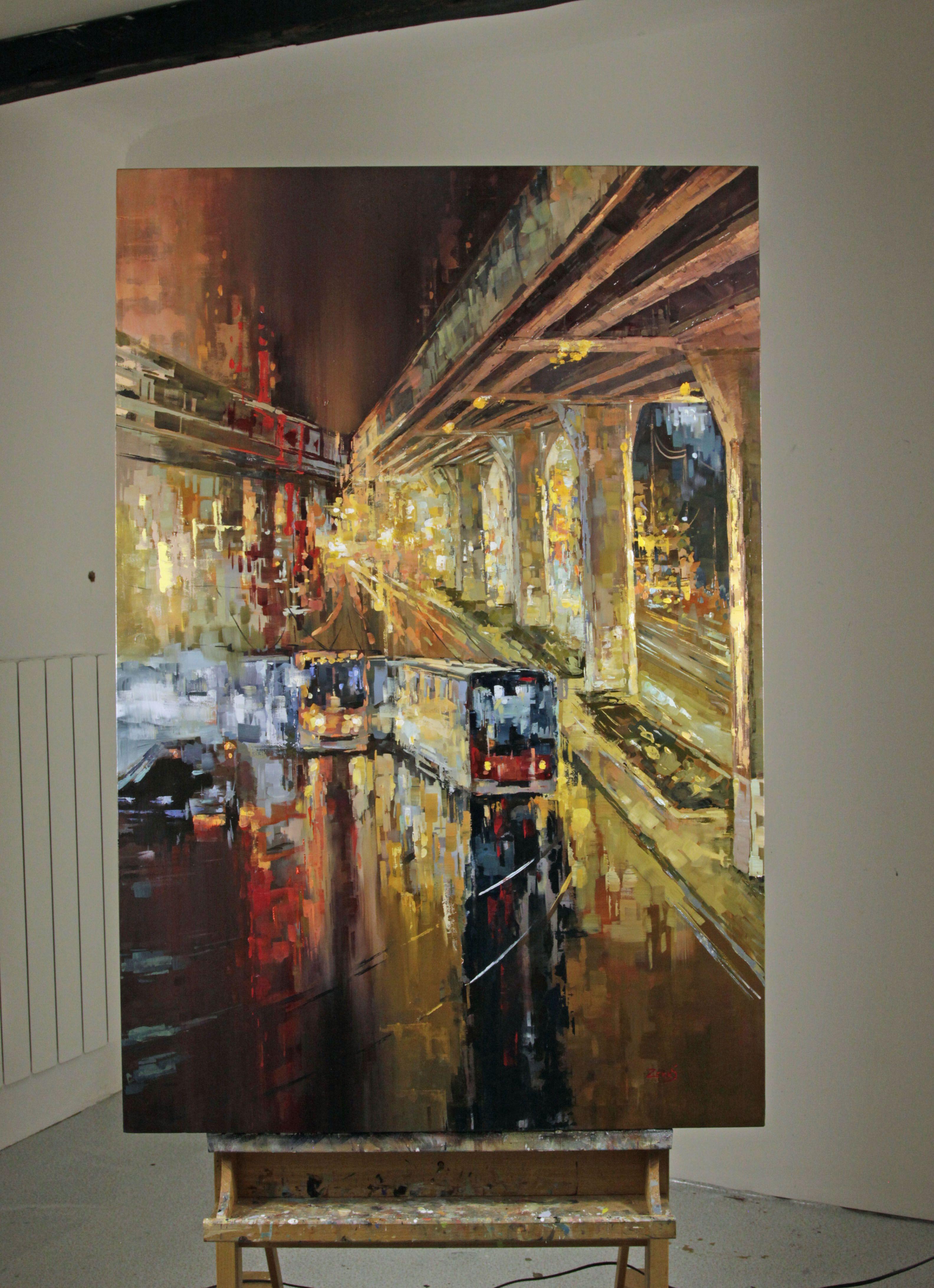 Cityscape Oil Painting - Vanishing Point, Painting, Oil on Canvas For Sale 1