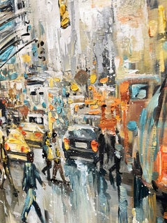 Taxi Cab - Rainy day - Cityscape Painting, Painting, Oil on Canvas