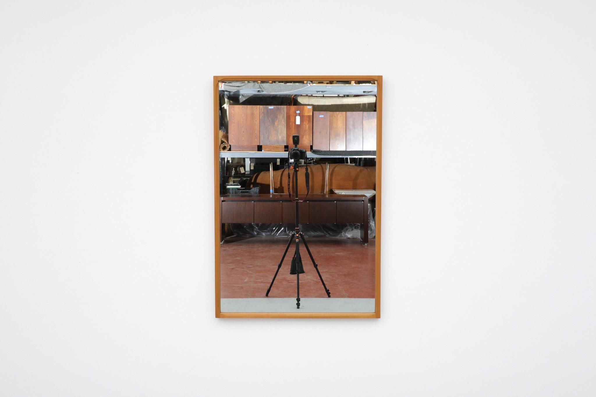 Mid-Century Modern Sandrelli & Bertuccelli Large Mid-Century Rectangular Beech Wood Framed Mirror For Sale