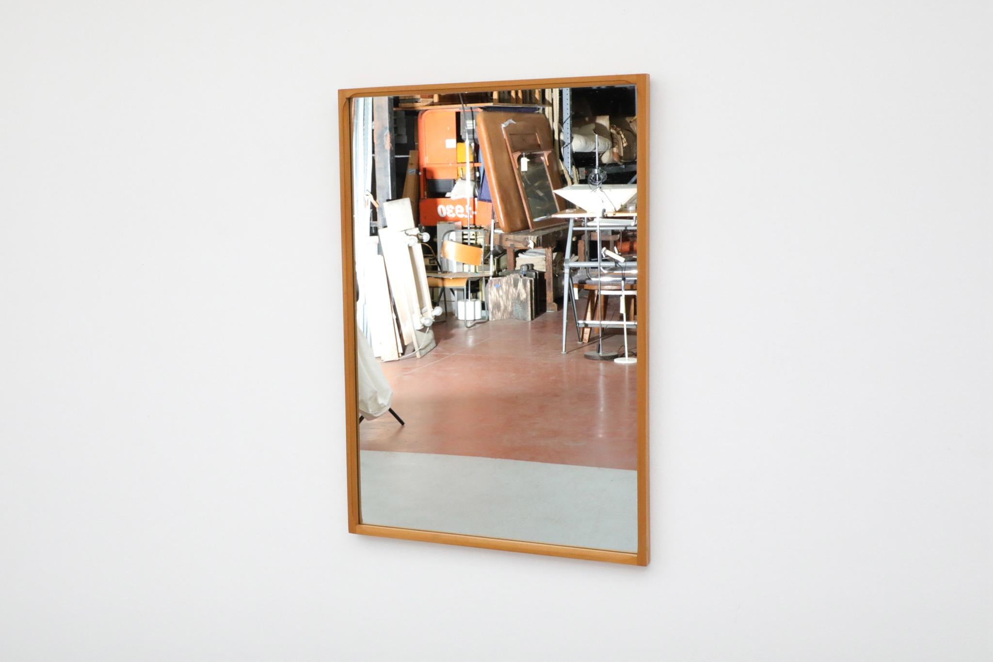 Italian Sandrelli & Bertuccelli Large Mid-Century Rectangular Beech Wood Framed Mirror For Sale