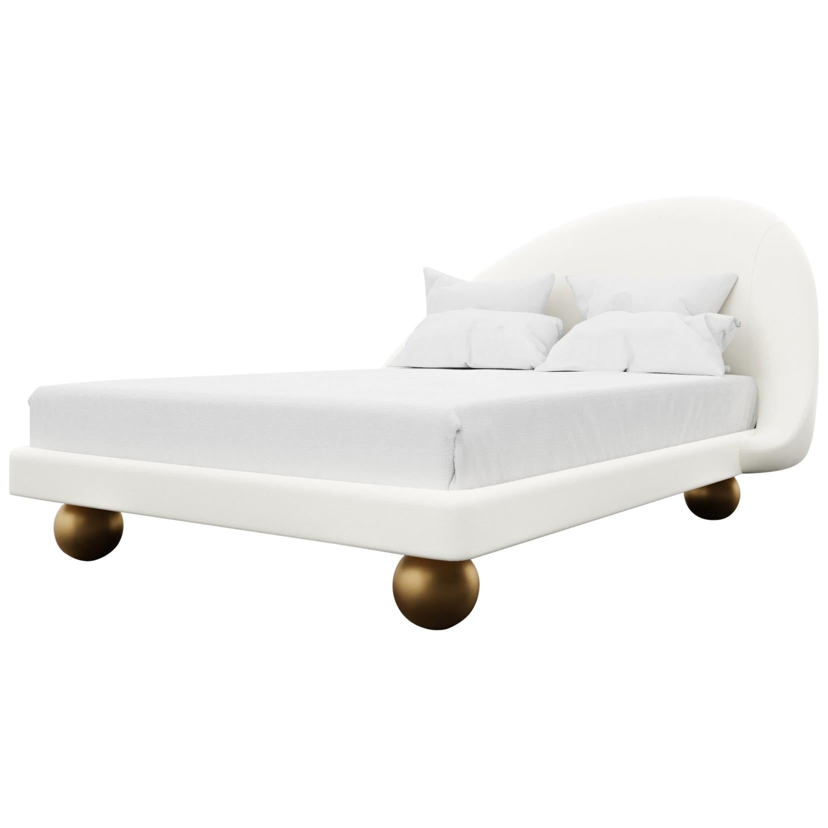 Sandrine Bed Modern Frame And, Modern White Leather Headboard Round Bed King