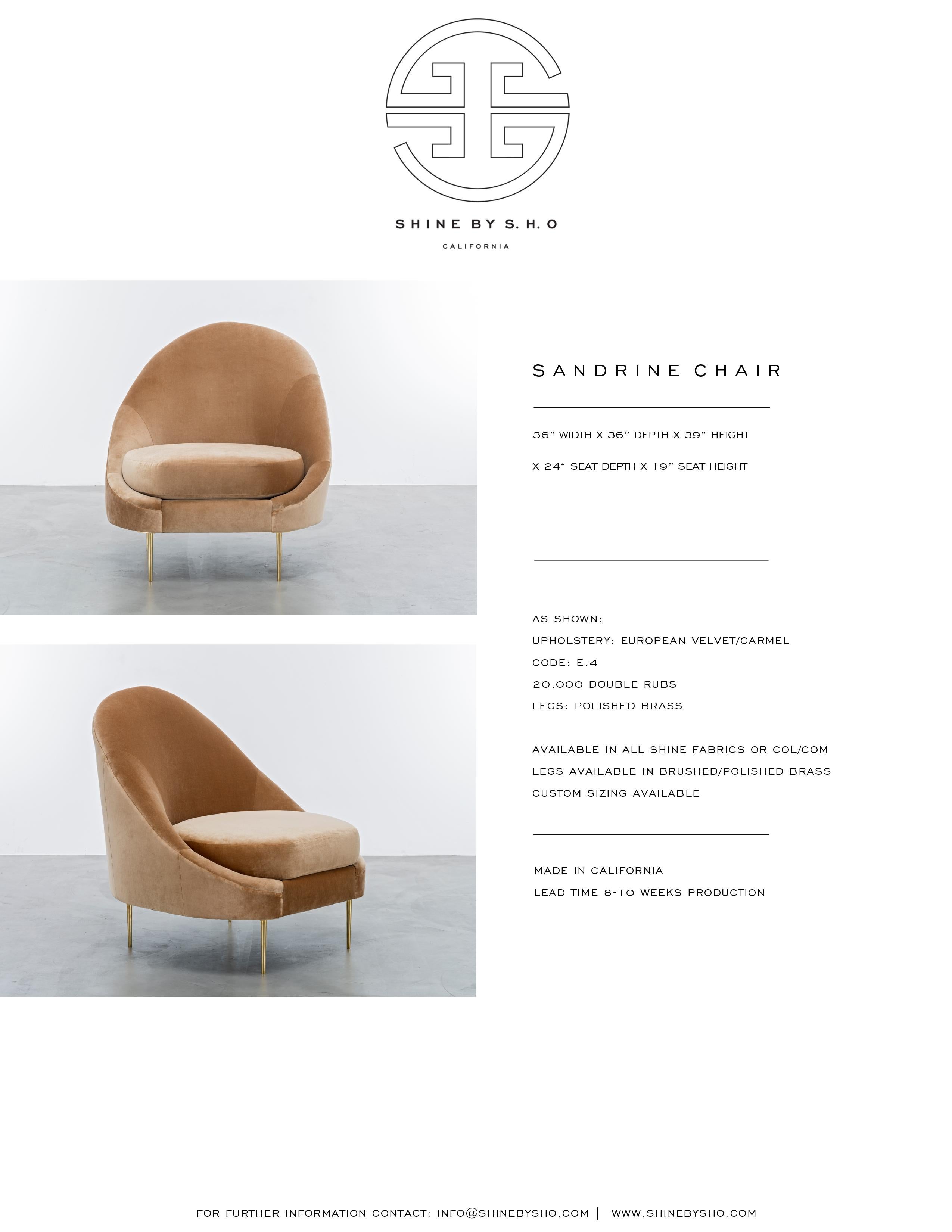 Contemporary SANDRINE CHAIR - Modern Asymmetrical Velvet Lounge Chair with Solid Brass Legs For Sale
