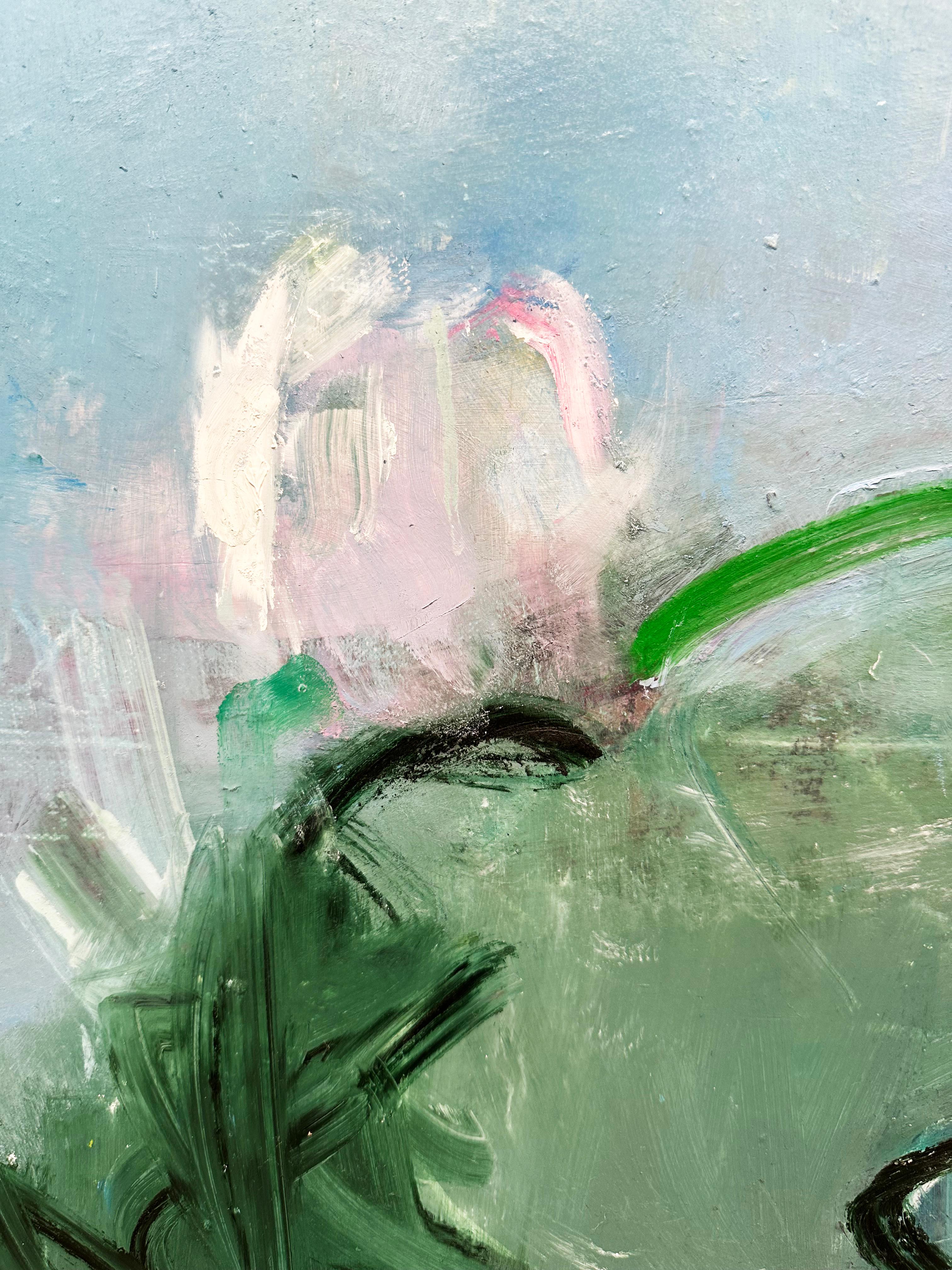 Quadro a olio e cera fredda dell'artista contemporanea di New York Sandrine Kern 'Blue' 4