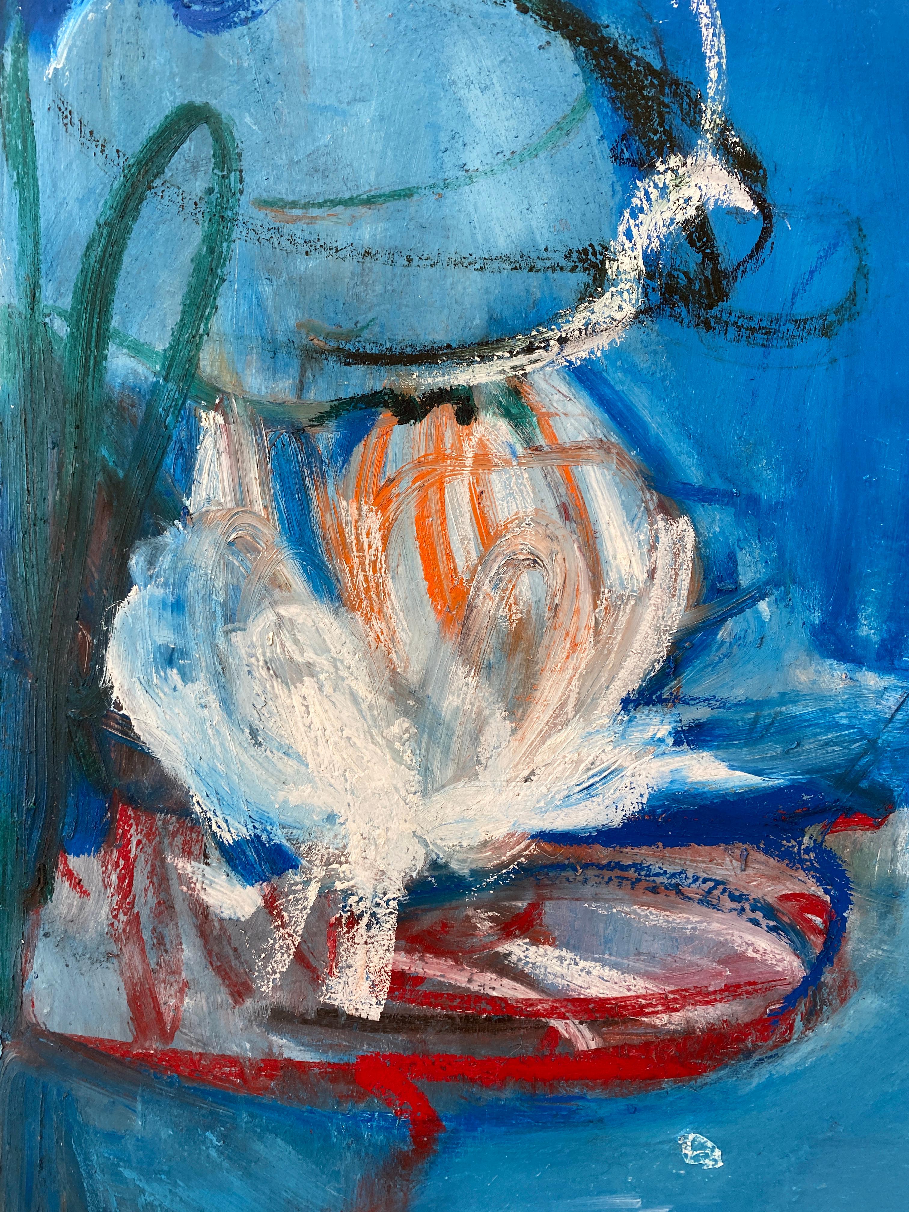 Oil Painting By New York Artist Sandrine Kern 'Blue Water Lilies' For Sale 1