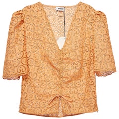 Sandro Apricot Orange  Broderie Anglaise Cotton Blend Puff Sleeves Blouse XL