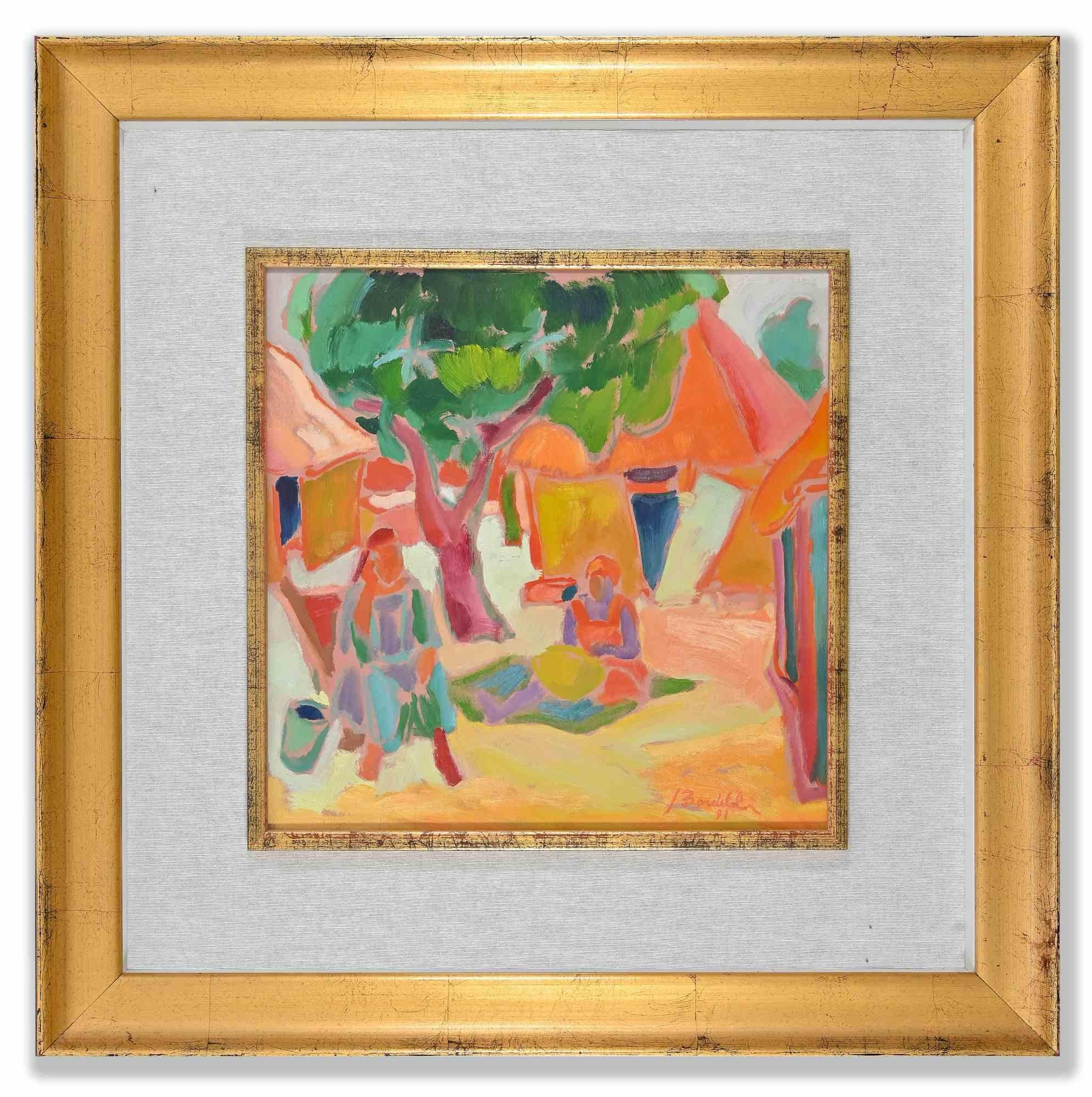 Senegalese Motif is an original contemporary artwork realized in 1991 by the artist Sandro Bardelli.

Mixed colore oil on panel.

Hand signed on the lower right margin.

Title, signature, date and technique on the back.

Includes frame: 60.5 x 5 x