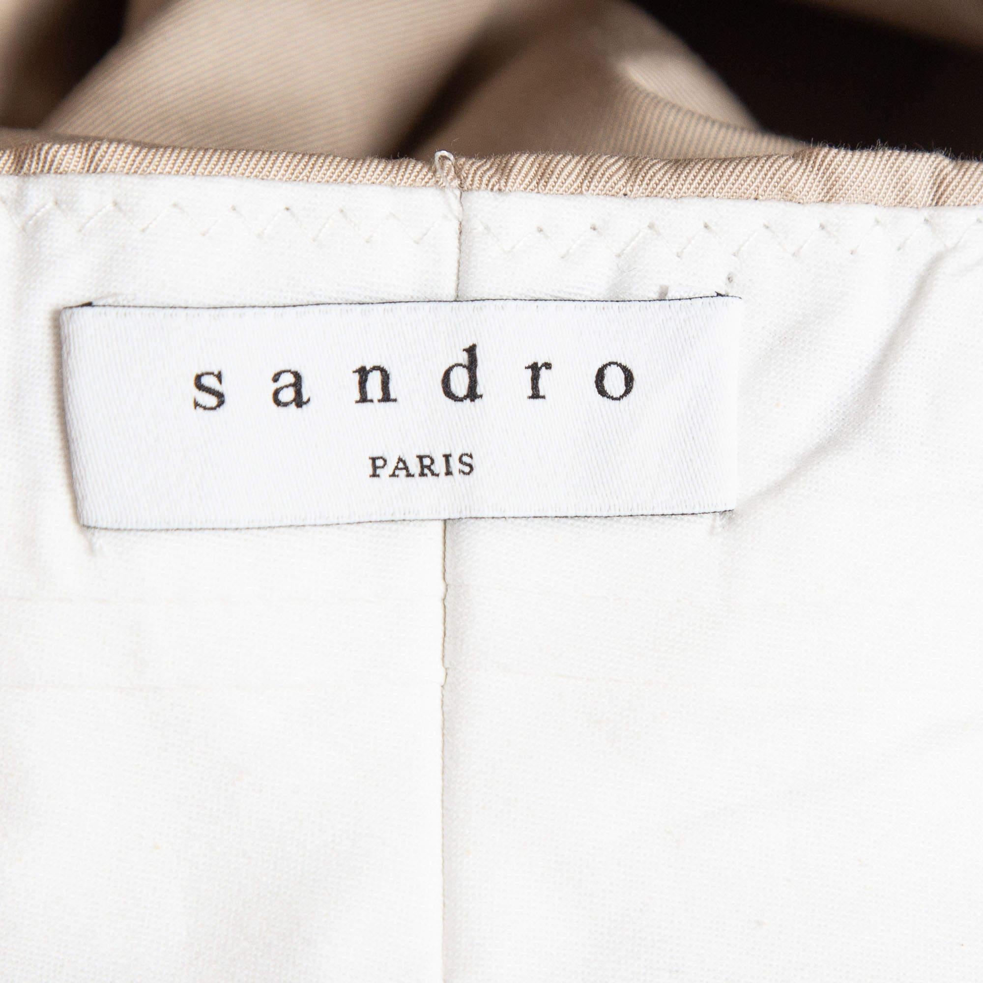 Women's Sandro Beige Cotton Belted Wide-Leg Trousers L For Sale