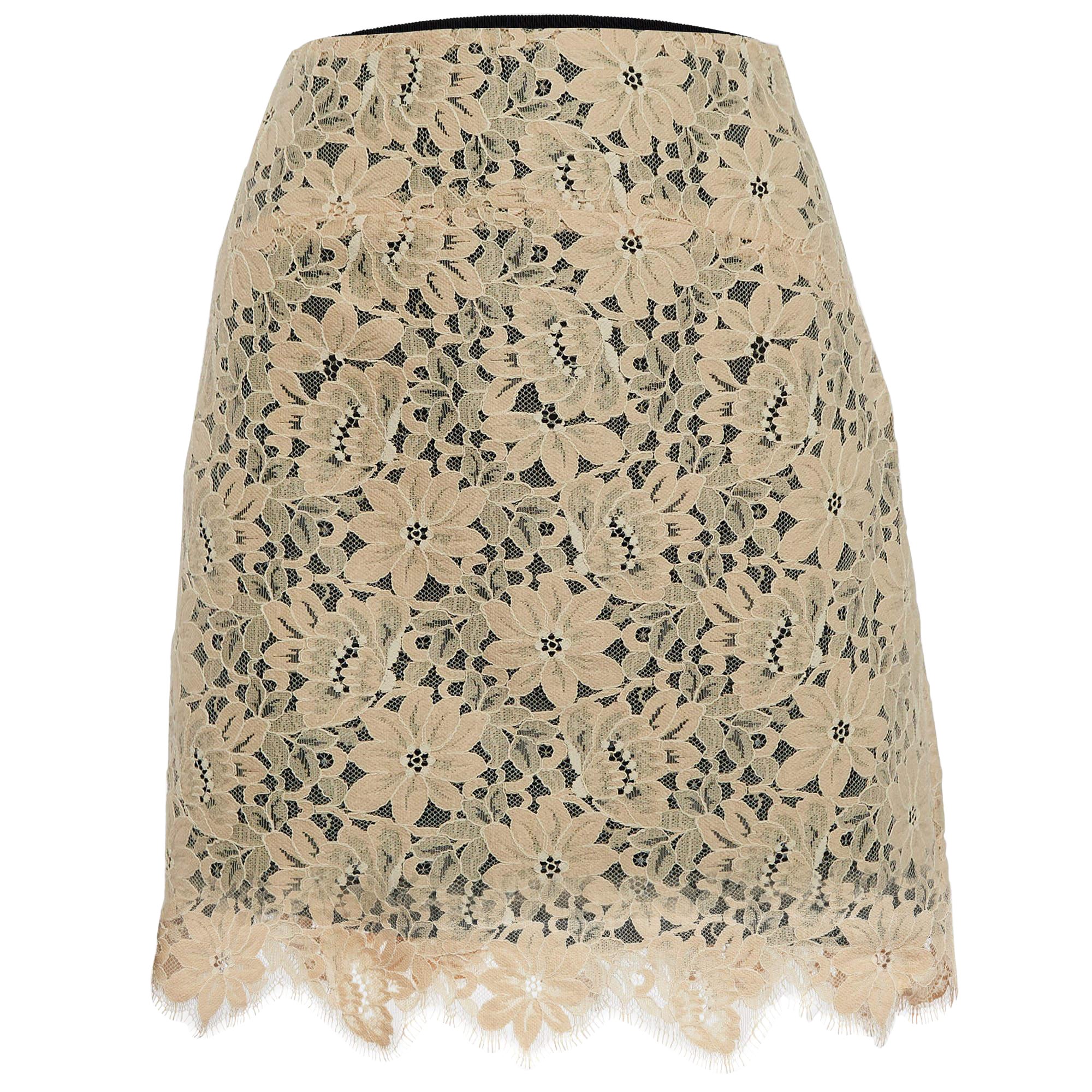Sandro Beige Knielanger Rock aus Spitze L