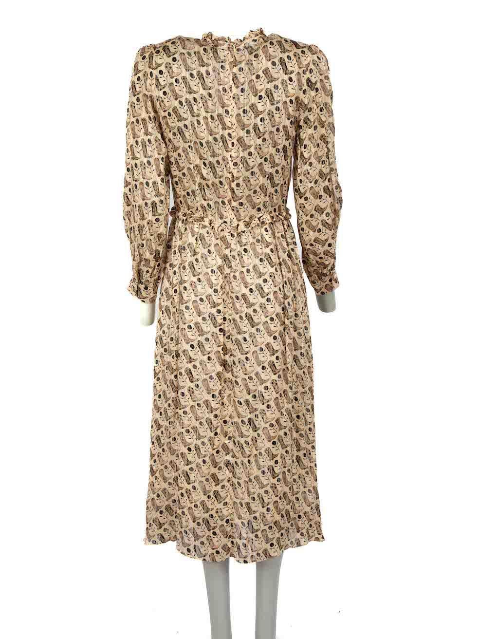Sandro Beige Silk Cowboy Boot Print Dress Size S In Excellent Condition In London, GB