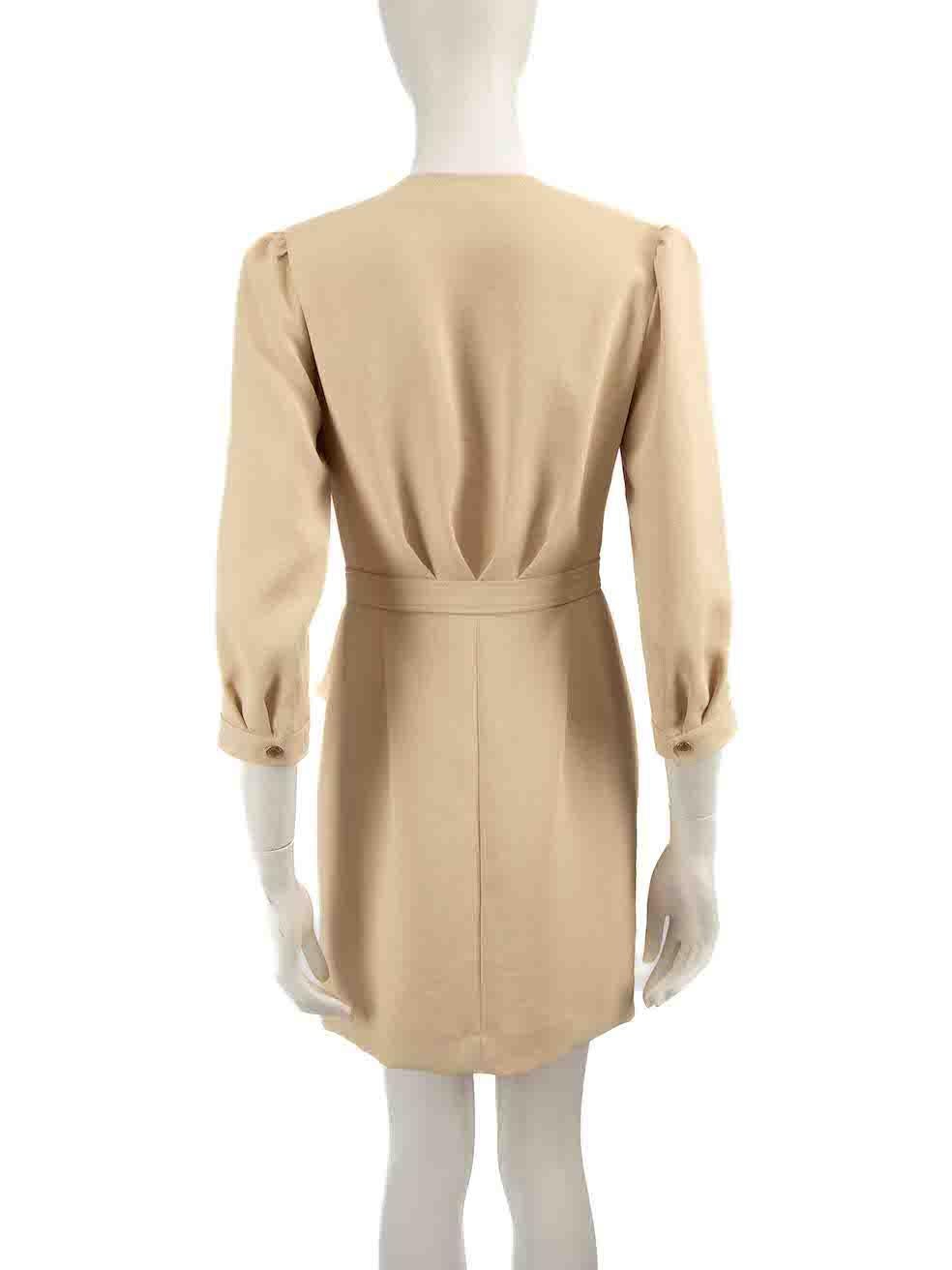 Sandro Beige V-Neck Ruched Button Up Dress Size S In Excellent Condition For Sale In London, GB