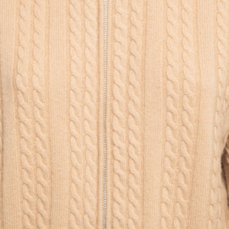 Sandro Beige Wolle Kabelstrick Zipper Crop Cardigan XL im Zustand „Hervorragend“ im Angebot in Dubai, Al Qouz 2