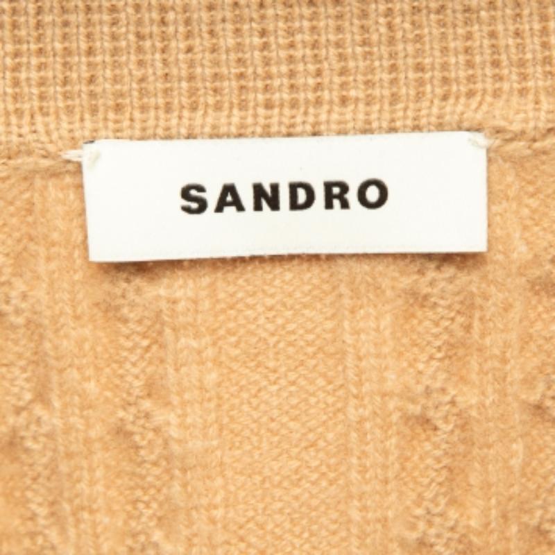 Sandro Beige Wolle Kabelstrick Zipper Crop Cardigan XL Damen im Angebot