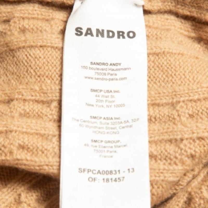 Sandro Beige Wolle Kabelstrick Zipper Crop Cardigan XL im Angebot 1